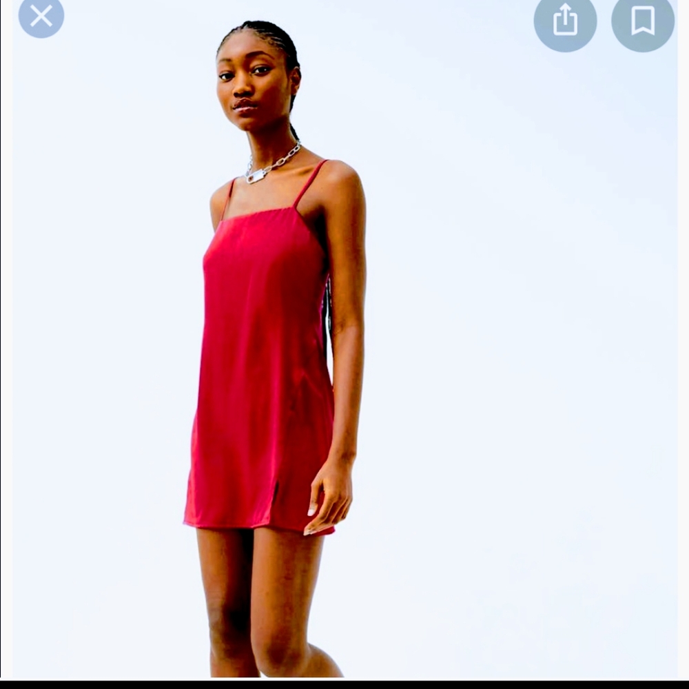 Deep Red Slip Dress Spaghetti Straps Adjustable UO Mini